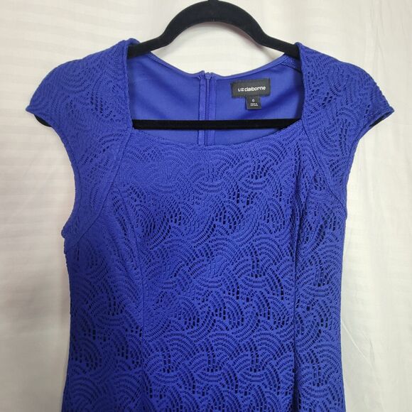 Liz Claiborne Blue Short Cap Sleeve Crochet Lace Dress Women's Size 6 - Picture 3 of 11